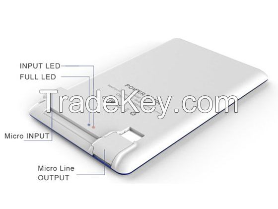 Ultra thin credit card design 1800mAh mobile power bank for samsung/iphone and other smartphones made in China