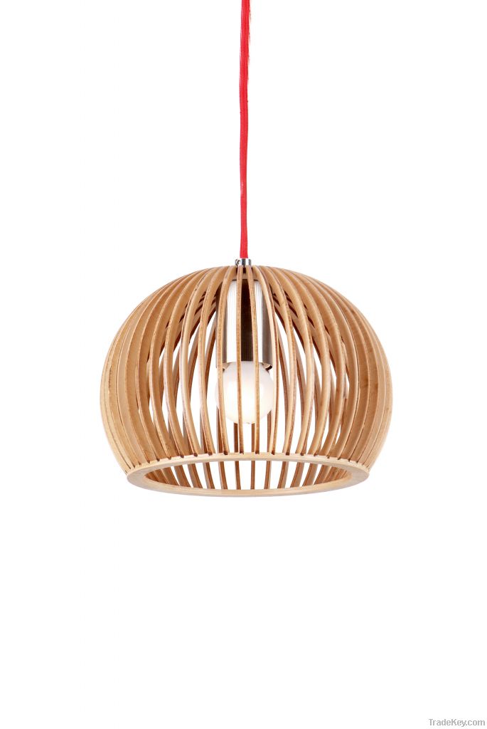 Hemispherical wood pendant lamp