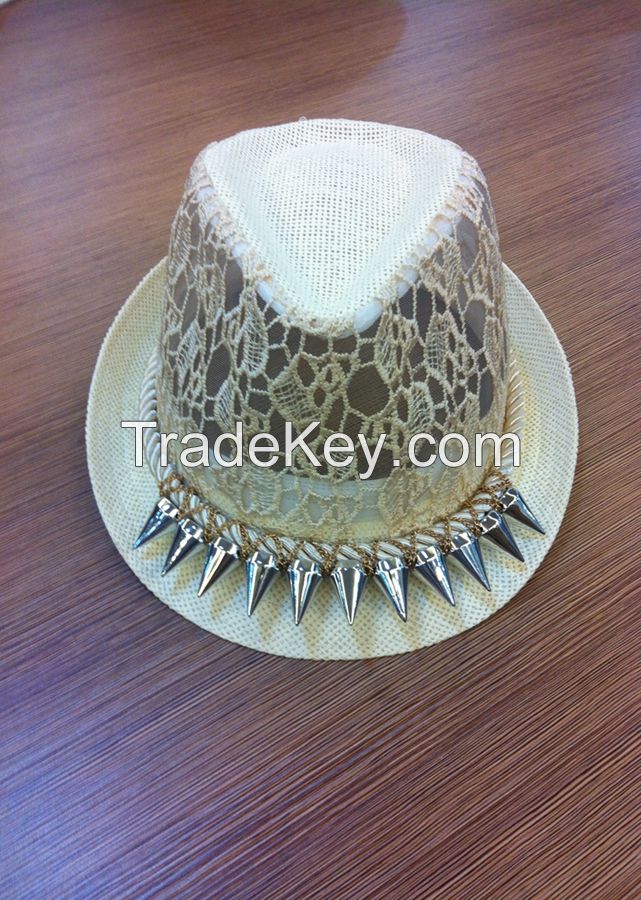 VG-MF001White Fedora Hat, Made of Paper Straw, One Size Fits All, Ideal