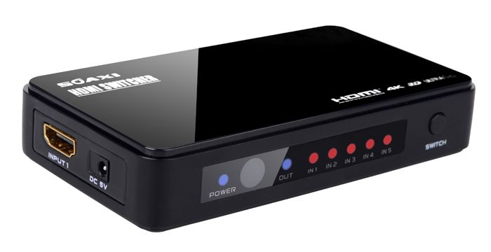 HDMI Switch 5X1, HDMI Switcher 5X1, with IR remote control, HDMI V1.4, 4Kx2K and 3D supported.