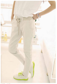 Solid Color Drawstring Cotton Korea Stylish Pants For Women