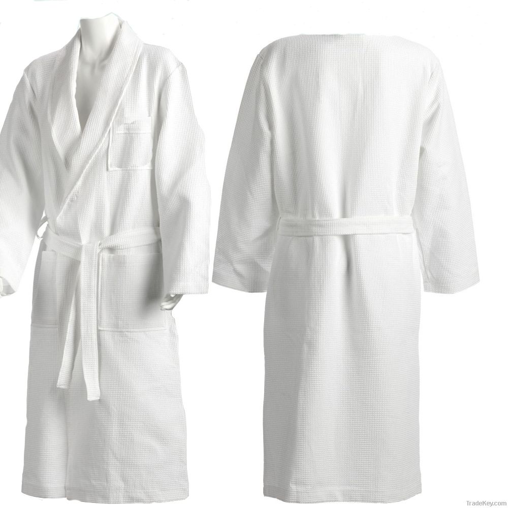 White waffle cotton bathrobe