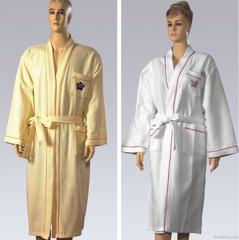 White waffle cotton bathrobe