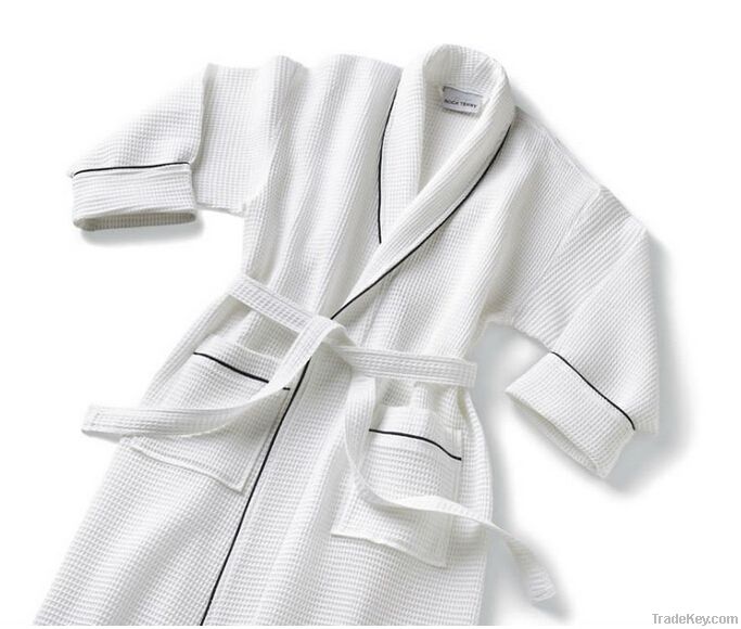 White waffle cotton bathrobe