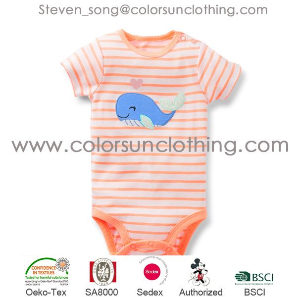 Newborn little baby organge white whale striped bodysuit