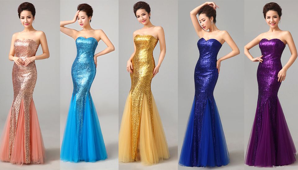 Wholesale Cheap Evening Dresses Fishtail Sequined Long Wedding Dress