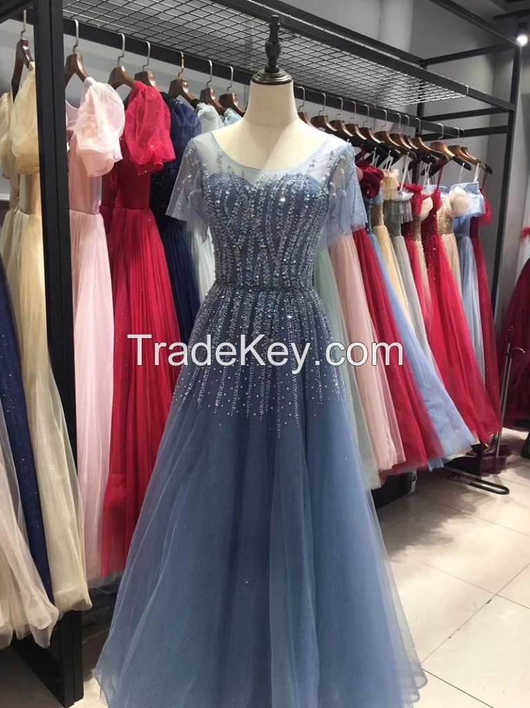 Wholesale Luxury Evening Dress Wedding Sequins Beading Party Formal Dress 