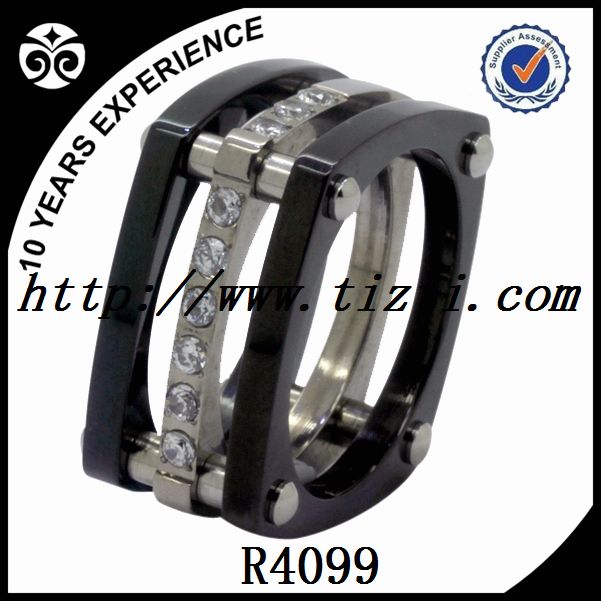 titanium ring CZ , black plating 