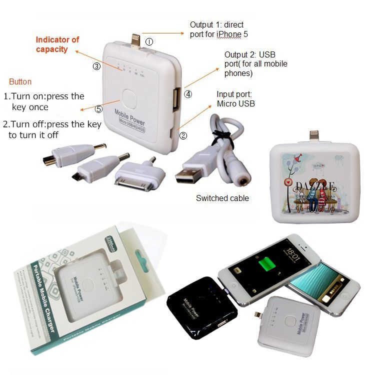 latest electronic products in market portable  charger for apple iphone 5/5s/samsung galaxy 5s