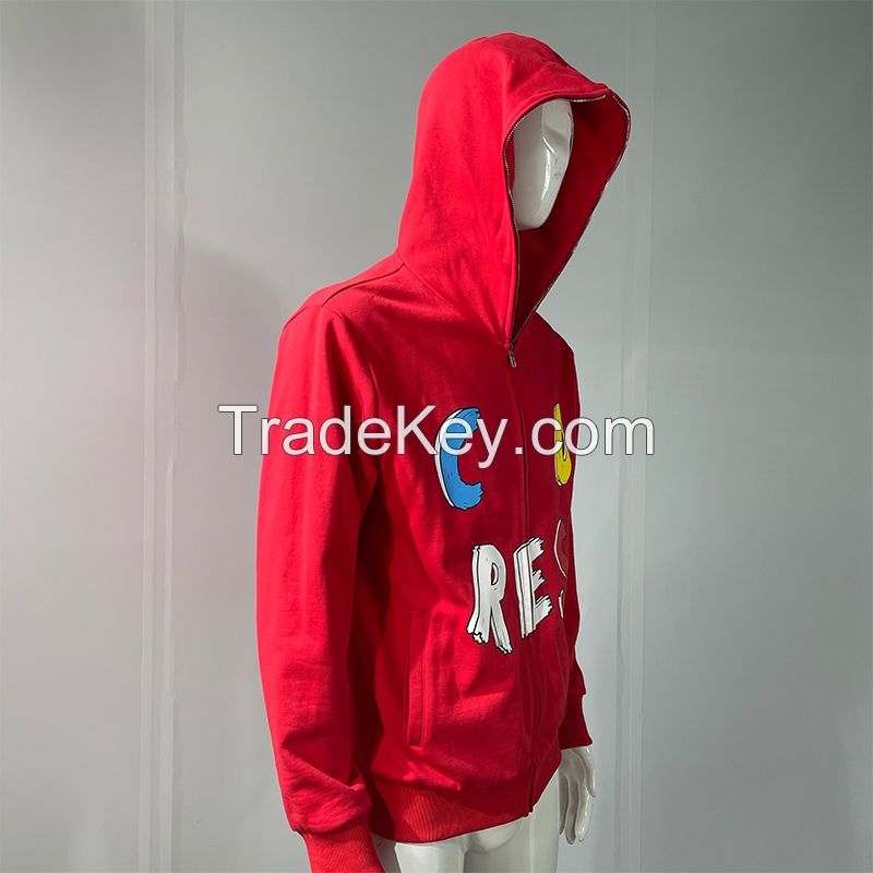 OEM Men 3d Print Hoodie Custom Logo Embroidery French Terry Heavyweight Oversized Full Zip Up Hoodies