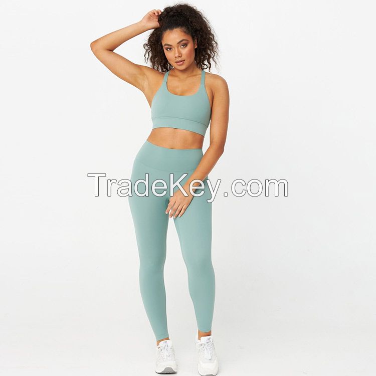 High Quality Women's New Hot Compression Yoga Set Fitness 2 Piece Bra And Legging Gym Wear Yoga