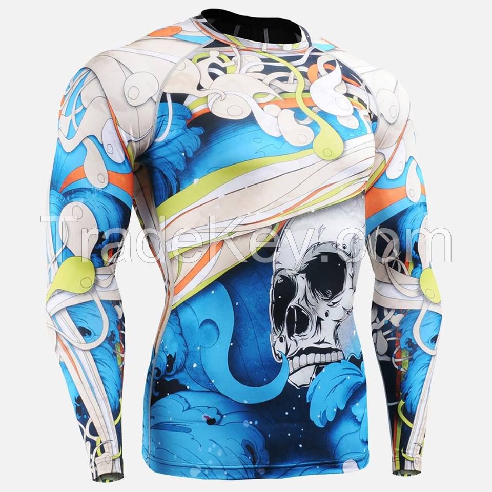 Custom Rash Guard Men Sublimation Printed Wholesale Spandex Bjj Rash Guard Surfing Diving Rashguard Compression Shirts