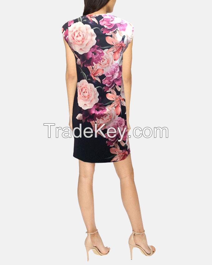 Black Corner Floral Print Shift Dress