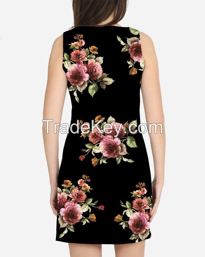 S16DR7- Flower Bouquet Print Shift Dress