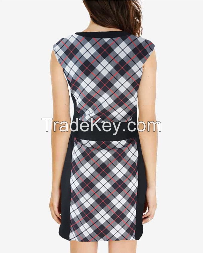 S16DR12- Plaids Black Print Shift Dress