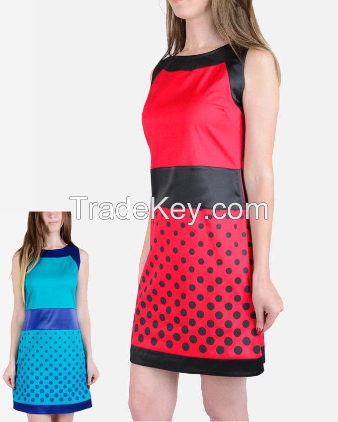 SSDR34-Polka Dot Pattern Shift Dress - Red/Black