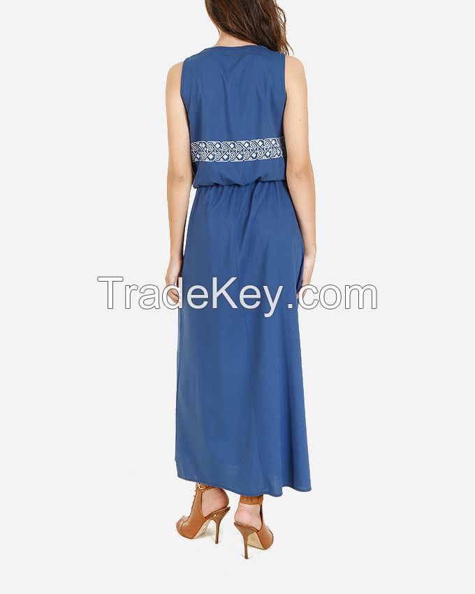 SSDR26-PLAIN Viscose/Cotton Sleeveless Maxi Dress