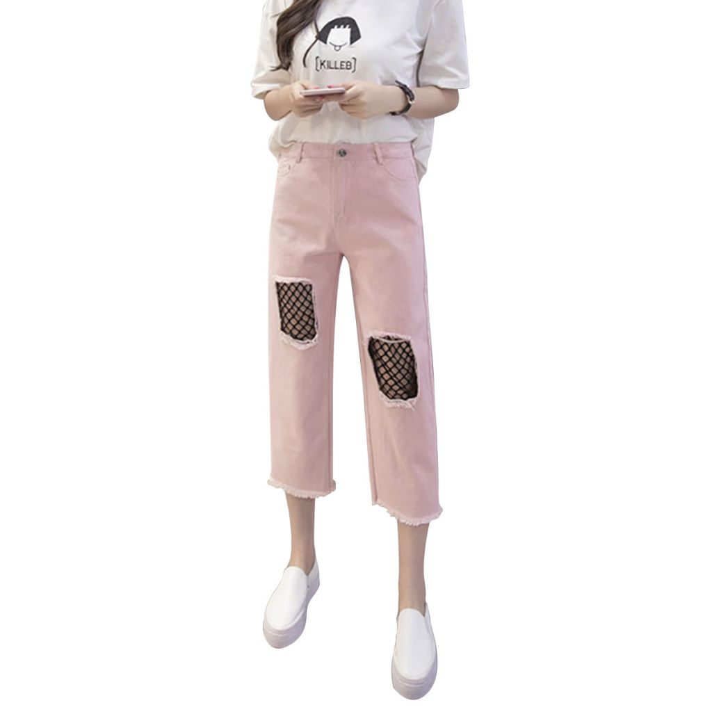 Fashion nine points cropped black grenadine cutting blank casual ladies pants trousers