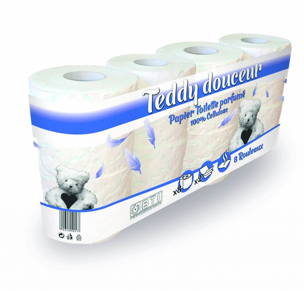 Toilet Tissue Teddy Douceur Aroma, White, Blue, Pink or Green - 3 ply, 8 rolls