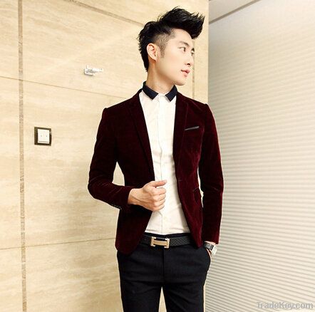 Fashion Casual Blazer Velvet Men&#039;s Clothing Suit Fashion Slim Wine Red