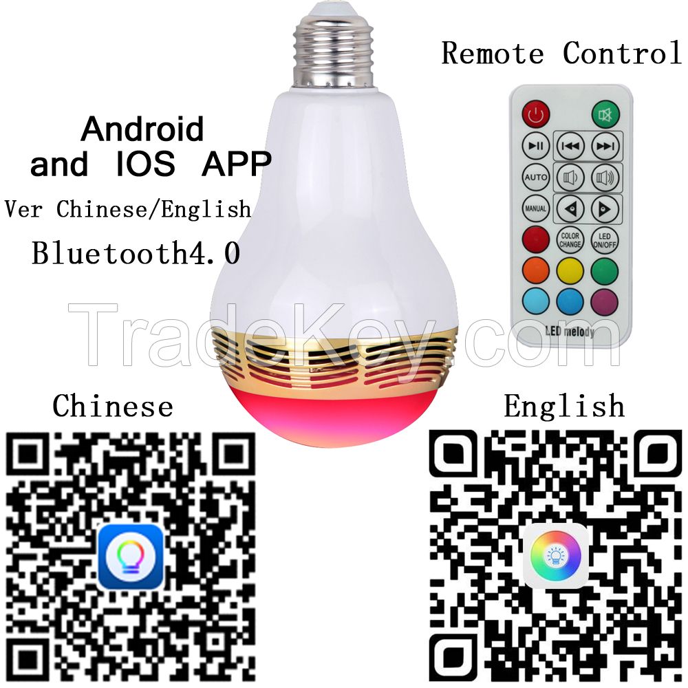 Smartphone Controlled Wireless Bluetooth 4.0 Speaker Smart music led Bulb Lamp light suitable for android and ios device