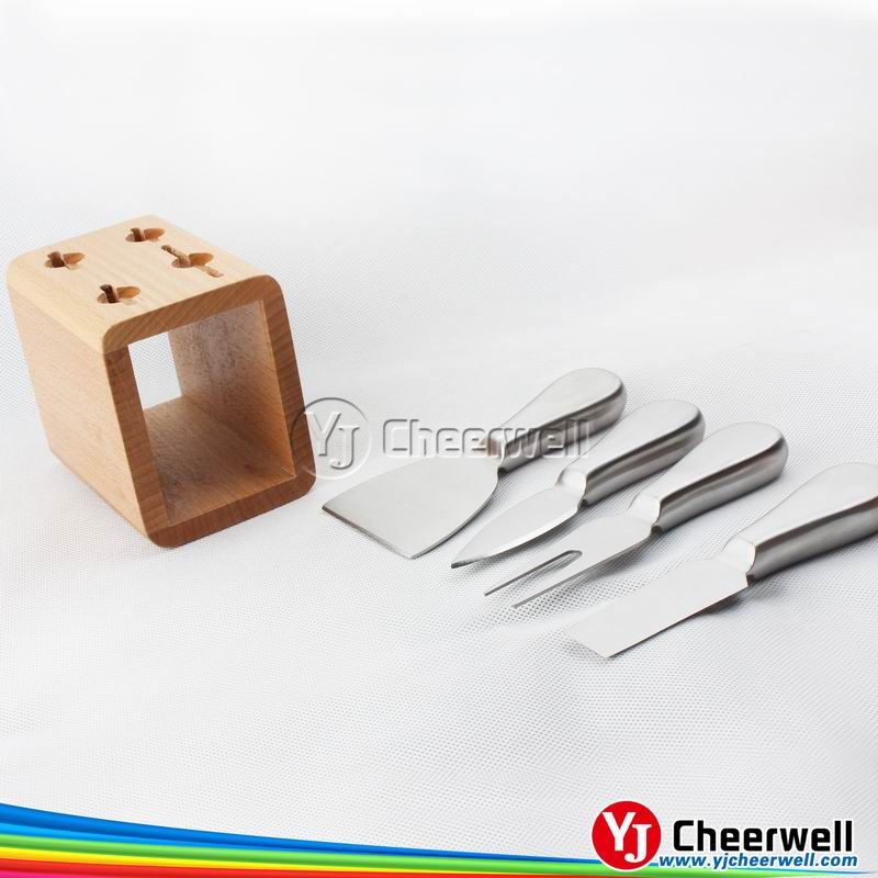 Round cheese board with 4pcs knives set-CB-4009