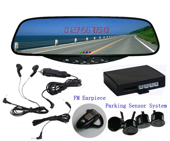 Bluetooth stereo handsfree rearview mirror+ wireless Earpiece+wireless parking sensor
