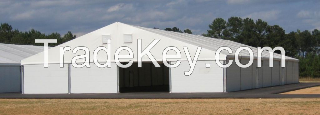 Aluminum clear span tents for industrial storage and warehouse