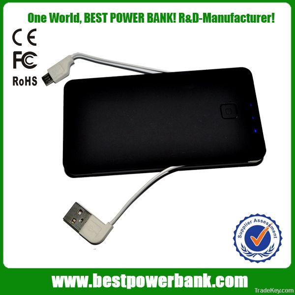 V6 Built-in Cables 6000mAh Portable Power bank for tablet/smartphones