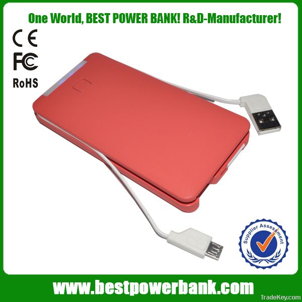 V6 Built-in Cables 6000mAh Portable Power bank for tablet/smartphones