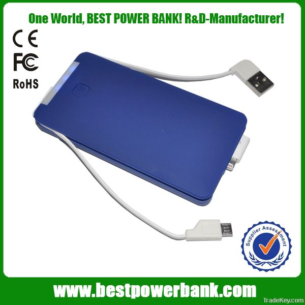 V6 Built-in Cables 6000mAh Portable Power bank for tablet/smartphones