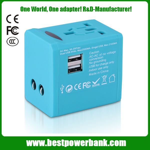 JY-188 colorful 5V 2.5A  multi plug universal travel adapter with dual usb 