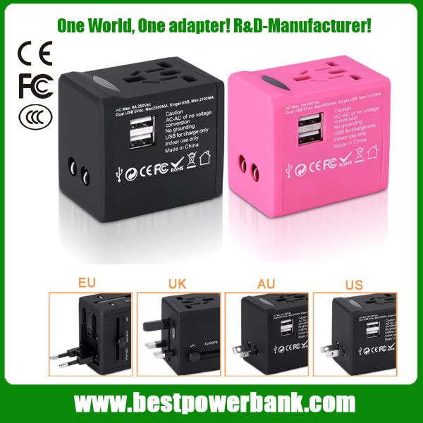 JY-188 colorful 5V 2.5A  multi plug universal travel adapter with dual usb 