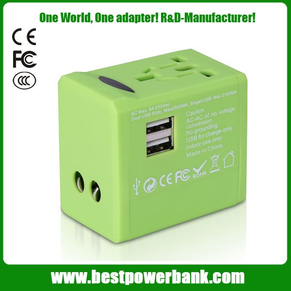 JY-188 colorful 5V 2.5A  multi plug universal travel adapter with dual usb 