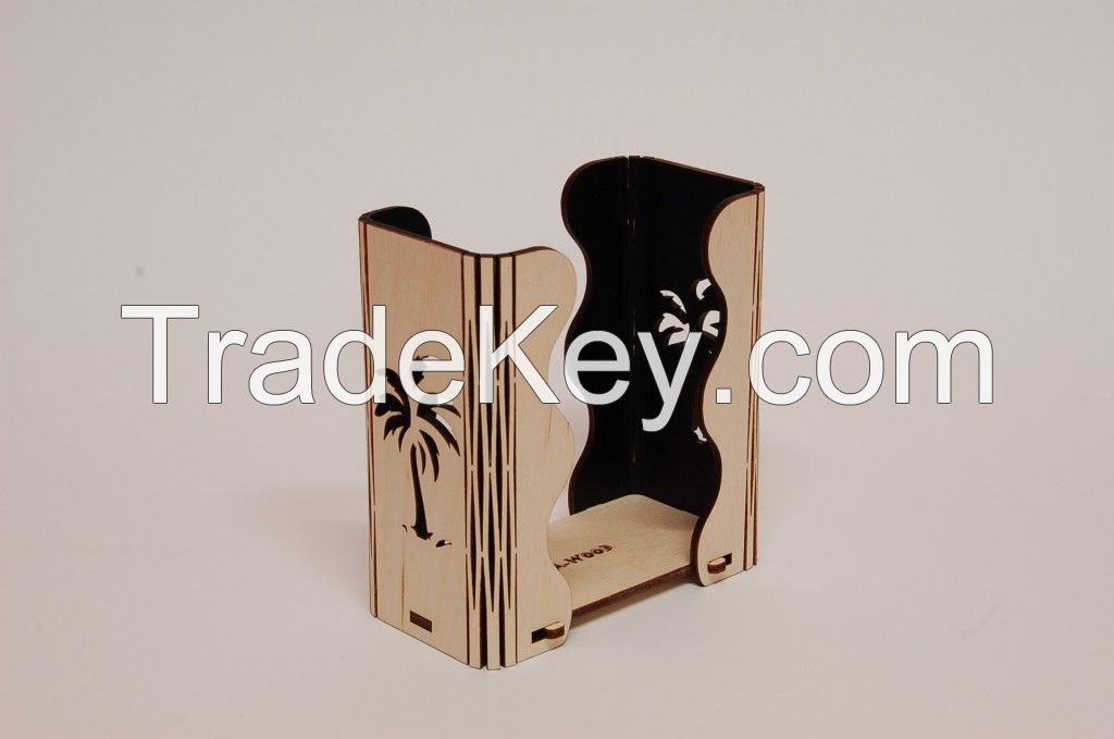 Laser cut wooden paper handkerchief holder with 3 different design
