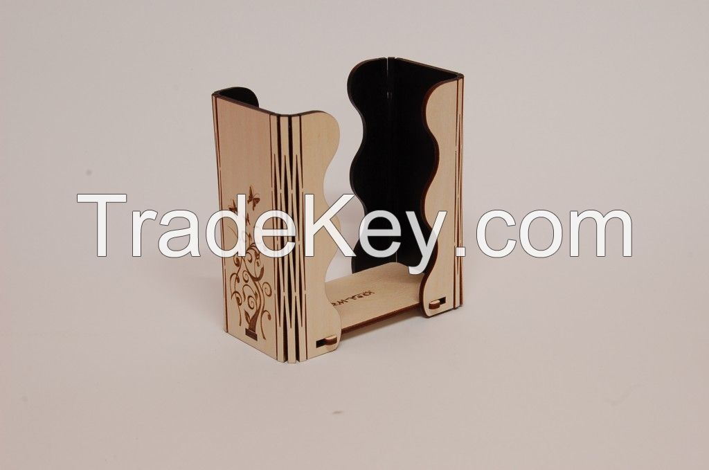 Laser cut wooden paper handkerchief holder with 3 different design