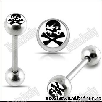 316L Steel Faded Black Triangle Logo Barbell Tongue Ring