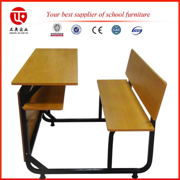 Good quality cheap double yellow fireproof board middle school student desk with bench