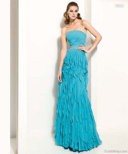 Beach Style Strapless Beading Corset Back Sleevelss Sky Blue Maxi Prom