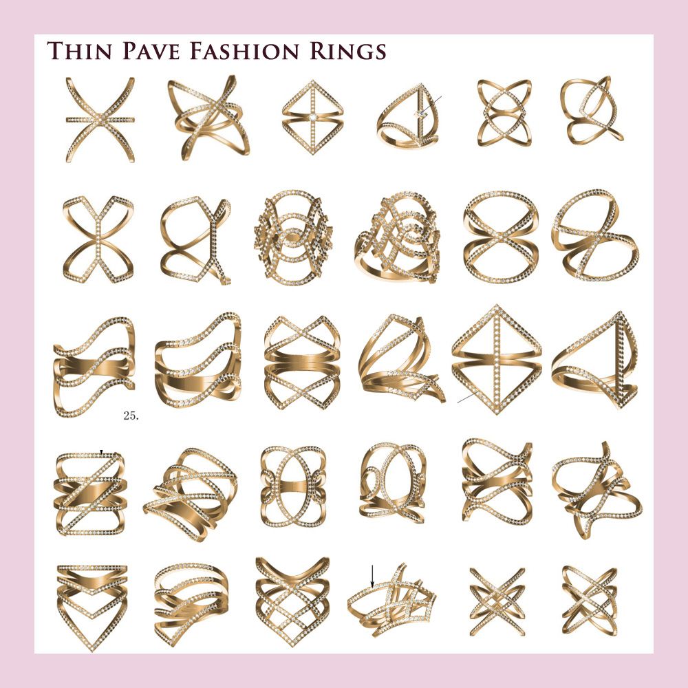 Thin pave fashion rings