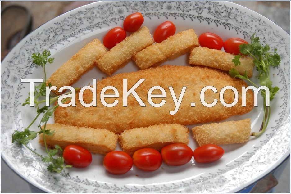 Pangasius fillets, steak, breaded, rolls,