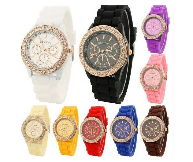 2014The new arrivall !!! Wholesale super durable fashion Geneva watch witn jewel 