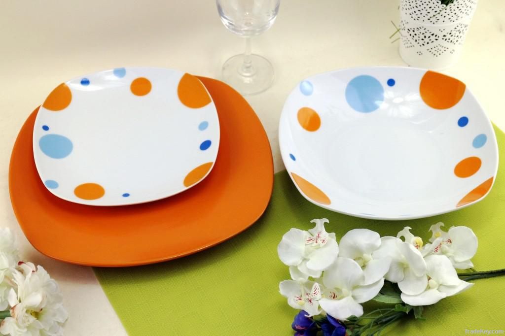 18pcs square orange glaze mix dinner set