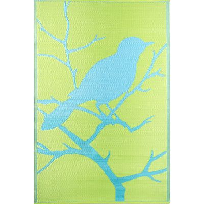 Birds Yellow  Turquoise Outdoor Rug