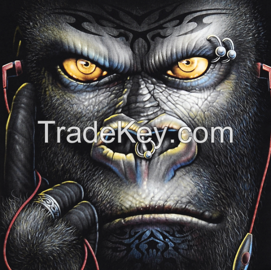 New 3D mens black cotton T-shirt printed shirt Night Gorilla light luminous T-shirt