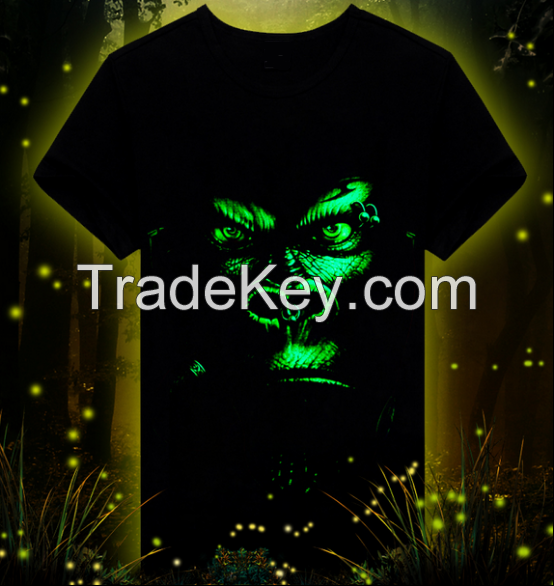 New 3D mens black cotton T-shirt printed shirt Night Gorilla light luminous T-shirt