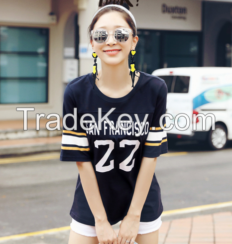 New womens full cotton T-shirt printed short sleeve fashion sportswear