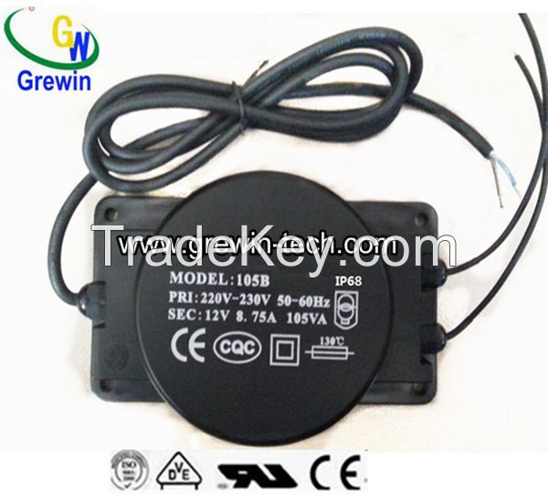 IP68 220v 24v 200va waterproof outdoor lighting toroidal transformer from GREWIN manufacture