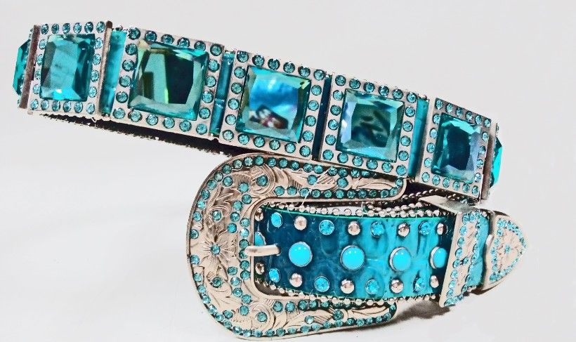 2014 western women blue shining PU rhinestone belt