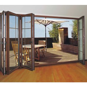 China Wood Grain Grill Aluminium Bi-folding Door